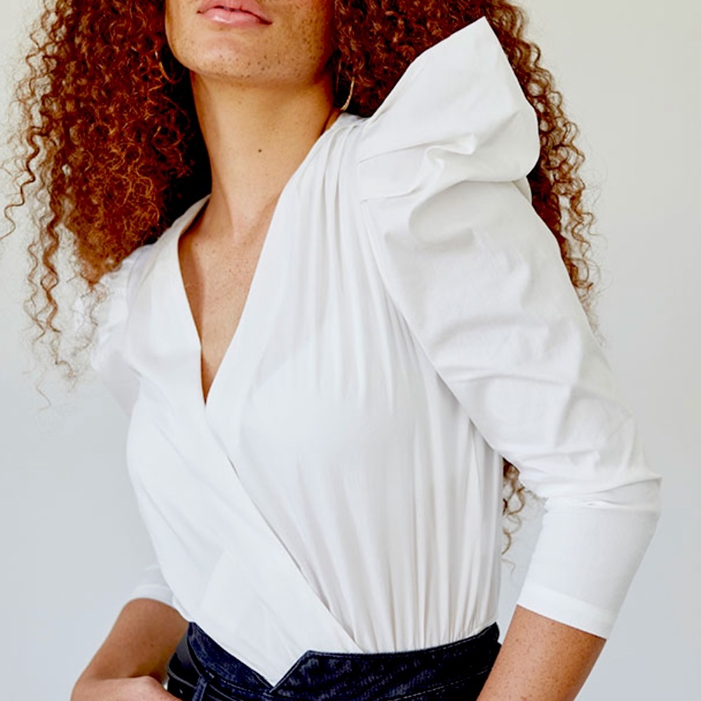 Surplice Gigot-Sleeve Bodysuit